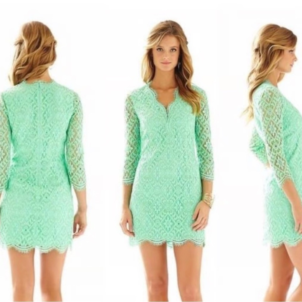 Lilly Pulitzer Meryl Dress Poolside Blue Green Two Tone Diamond Lace